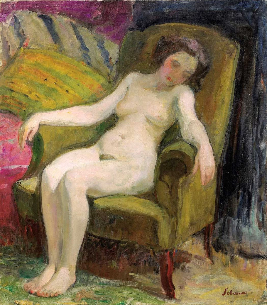 Nuda e addormentata in poltrona